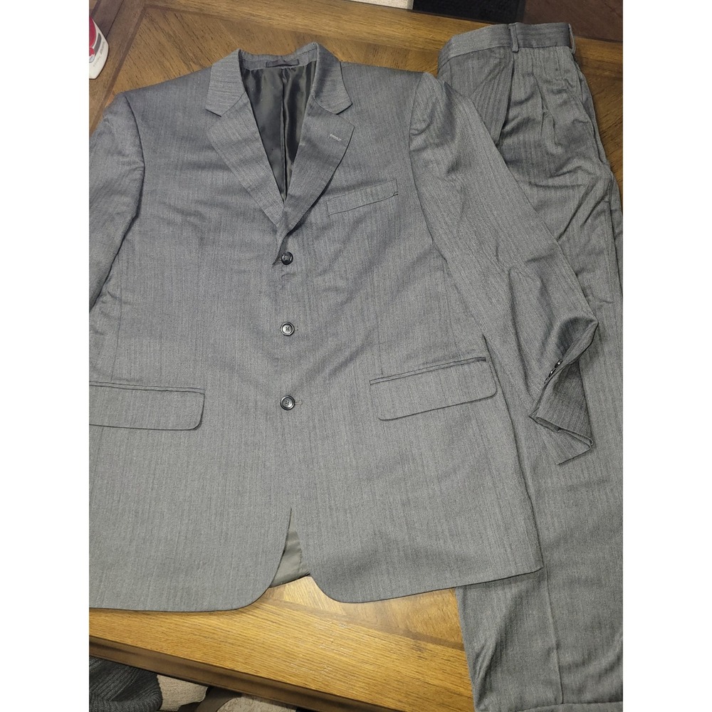 Daniel Gray‎ Trio Mens Charcoal Herringbone Wool Blend Suit 44L 39W